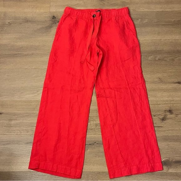 Loft | Linen red tie waist pants/trousers Wide Leg women’s size S high rise - Picture 1 of 7